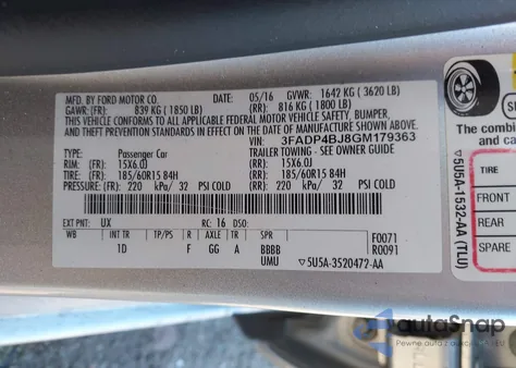 2016 Ford Fiesta Se z USA, uszkodzony, nr VIN 3FADP4BJ8GM179363